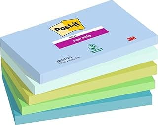 Post-it Notas Super Sticky Colección Oasis Color - Paquete de 5 Blocs, 90 Hojas por Bloc (76 mm x 127 mm) - Azul y Verde - Notas Autoadhesivas para Listas de Tareas y Recordatorios