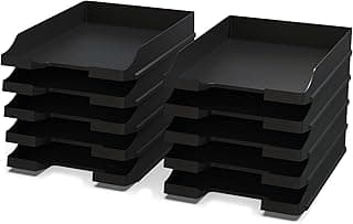 Set de 20x Bandejas portadocumentos tamaño A4 Negro - Organizador Escritorio apilable - Bandeja plástico para Oficina - Archivador Papeles - Cestas de Correo - 35x25x5,2 cm