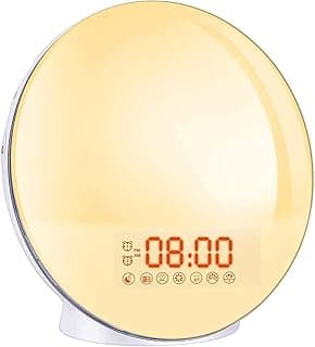 Cadrim Wake Up Light Despertador Luz Despertador Simulación de Amanecer y Atardecer con 7 Luces de Colores, Función Snooze, 8 Sonidos Naturales, Radio FM, 20 Niveles de Brillo