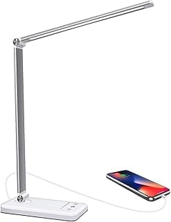 Lámpara Escritorio LED,5 * 10 Modos de Brillo con 52 SMD Leds Lámparas Mesa USB Recargable,2000mAh Plegable Flexo de Escritorio Control Táctil,Protege a ojos