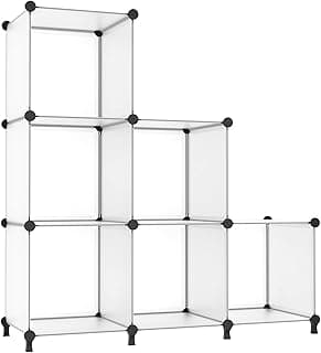 AWTATOS Organizador de Almacenamiento en Forma de Cubo, Organizador Modular de 6 Cubos, de plástico, Cuadrado, para el hogar, Dormitorio, Sala de Estar, Oficina, Color Blanco Transparente