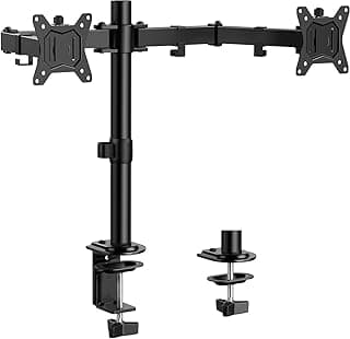 ErGear Soporte 2 Monitores para 13-32” Pulgadas, Soporte Dos Monitores, Brazo Monitor Ajustable en Altura con Inclinación, Giro y Rotación, VESA 75x75/100x100, Acero, Negro