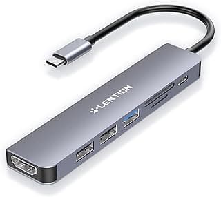 LENTION Hub USB C HDMI 4K, PD 100 W, Lector de Tarjeta SD/TF, USB 3.0 y 2.0, Adaptador USB C para MacBook Pro 2024-2016, Nuevo Mac Air, Surface, iPhone 16 Plus Pro MAX y Más (CE18, Gris)