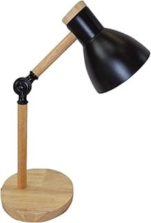 BEL AIR HOME - Lámpara Flexo de Escritorio TEACHER - Diseño Moderno de Madera y Metal - Cuello Articulable - Ideal para Oficinas y Escritorios - Cabeza de 12 cm - Altura 47 cm, Negro, Madera