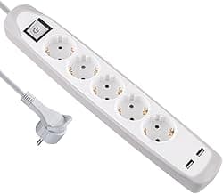 Electraline Gummy 62159 Regleta Base 5 Enchufes y 2 USB 2.1A - Cover de silicona - cable 2 m clavija plana