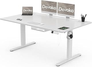 Devoko 160 x 80 cm Escritorio Elevable Eléctrico de Carga USB C, Escritorio Ajustable en Altura con Tablero, 3 Función de Memoria y Anticolisión, Regulable en Altura 72-118cm,Blanco
