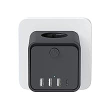 Cubo Enchufe USB 7 en 1，Ladron Enchufes Plano Múltiple con 3 Tomas Regleta Cubo,3 USB A 1 USB C, Enchufe Multiple Pared con Interruptor, Enchufe para Oficina, Cocina y Habitación
