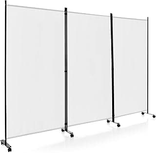 COSTWAY Biombo Separador de Ambientes de 3 Panel con Ruedas Bloqueables, Pared de Separador, Separador de Privacidad Independiente para Sala de Estar, Dormitorio (262x180cm, Blanco 2)