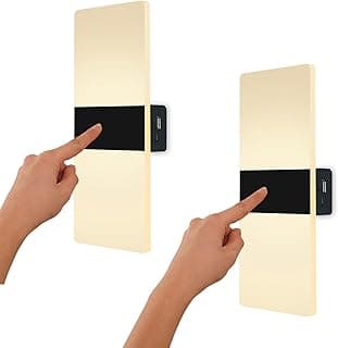 VOMI Aplique de Pared con Pilas, USB Recargable LED Lámpara de Pared Sin Cable con Interruptor, Luz de Pared a Pilas Control táctil 3 Niveles de Brillo Iluminacion de Pared para Pasillo Escalera