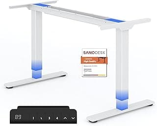 SANODESK 2 Motores Escritorio Eléctrico de Pie, Marco Ergonómico Ajustable, 4 Memorias, Compatible con Tableros de 120-180 cm, Capacidad de Carga hasta 120kg, Blanco