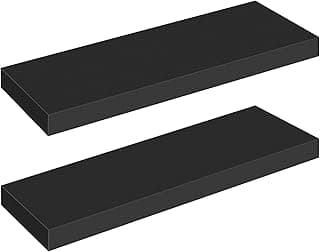 HOOBRO Estanterías de Pared, Juego de 2 Estantes de Pared de 60 cm, con Soportes Invisibles, para Baño, Dormitorio, Cocina, Oficina, Sala de Estar, Negro EBK60BJ01