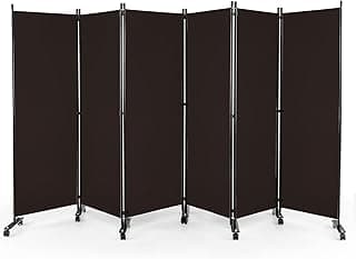 COSTWAY Biombo Separador de Ambientes de 6 Panel con Ruedas Bloqueables, Pared de Separador, Separador de Privacidad Independiente para Sala de Estar, Dormitorio