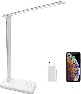 Lámpara Escritorio LED, USB Flexo Lámpara de Mesa Infantil con 5 Niveles de Brillo y 5 Modos, Temporizador de 30/60min, Cuidado Ojos, Función de Memoria, Luz Escritorio Lectura Plegable para Estudio