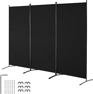 VEVOR Biombo Separador de Ambientes de 2600 x 1840 x 520 mm, Separador Plegable de Ambientes de 3 Paneles Mampara de Privacidad para Interiores, Separador de Ambientes para Oficina, Dormitorio, Negro