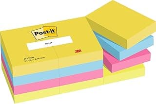 Post-it Notas Colección Energetic Color - Paquete de 12 Blocs, 100 Hojas por Bloc (38 mm x 51 mm) - Amarillo, Azul, Rosa y Verde - Notas Autoadhesivas para Listas de Tareas y Recordatorios