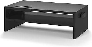 BONTEC Soporte Monitor Mesa Elevador Monitor Soporte Monitor Ordenador 2 Niveles Negro, W420 x D235 x H142mm con Soporte para Teléfono Inteligente y Gestión de Cables