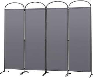 Angel Living Biombo Separador de 4 Paneles con el Techo y la Base en la Forma Curv, Decoración Elegante, Separador de Ambientes Plegable, Divisor de Habitación, 224x182 cm (Gris)