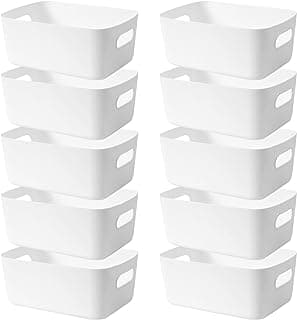 LYLIDIA 10Pcs Cajas Organizadoras de Plastico Cestas Almacenaje Cocina Decorativas de Armarios Comida Blanco para Oficina, Baño (Blanco)