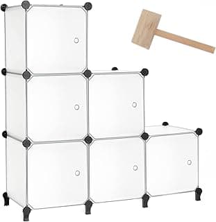 AWTATOS Organizador de Cubos de Almacenamiento con Puertas, Estante de plástico de 6 Cubos con mazo, estantería de Almacenamiento Modular apilable, solución de Almacenamiento Ideal para Dormitorio,