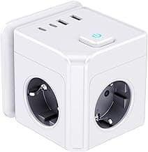 7-in-1 Cubo Enchufe con USB, Ladrón Enchufes con USB C,Power Cube Enchufe Multiple 3680W, regletas enchufes Múltiples Pared,Regleta Pared para Oficina, Cocina, Compatible con Móviles, Gris
