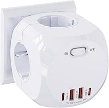 8-en-1 Cubo Enchufe, Enchufe Multiple con USB, 4AC Ladron Enchufes, 4 Enchufes,2 USB A, 2 USB C,4000W Cubo Regletas Enchufes para Oficina, Cocina y Habitación (White)