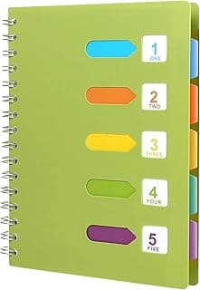 YOUDALIS A5 Cuaderno de Espiral,Bloc de Notas con Papel Lineado Etiqueta de Colores,Notebook con 5 separadores para Escuela Oficina o Hogar 120 Hojas 14,5 x 21,5CM (Verde)