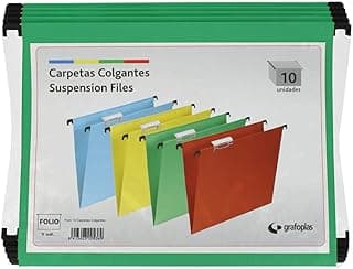 Grafoplas - Paquete 10 uds Carpetas Colgantes, Color Verde, Tamaño Folio, Incluye Visor Superior Efecto lupa 65mm, Grosor 225g, Perfecta para Organizar Archivos