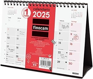 Finocam - Calendario Neutro de Sobremesa para Escribir 2025 Mes Vista Enero 2025 - Diciembre 2025 (12 meses) Español