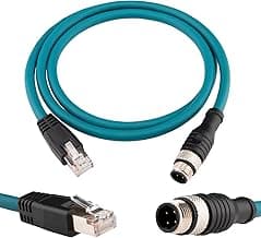 Lonlonty Cable M12 Macho 4 Pines D Code A RJ45 Ethernet Blindado Cat6 26AWG Altamente Flexible, IP67 Impermeable, 1 Metro, Para Cámara Industrial, Robot, Encoder, Sensor