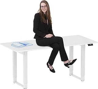 FLEXISPOT QS - Escritorio eléctrico de 4 Patas con Motor Dual, 180 x 80 cm, de Altura Ajustable con Tablero de Empalme para Oficina en casa, Escritorio para Sentarse o Estar de pie (Blanco)