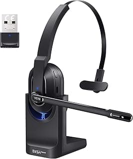 EKSA H5 Auriculares Bluetooth con Micrófono y USB Dongle 45 Tiempo de Reproducción Auriculares Inalambricos PC, Cascos con AI Micrófono Cancelación Comerciales para Oficina/Hogar