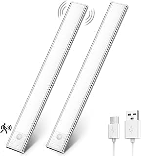 OUILA Luz de Armario con Sensor Movimiento 6500K Recargable Luz Nocturna,31CM Regulable Lampara LED Adhesiva para Gabinete, Pasillo, Escalera, Sótano, Cocina, Garaje-2 Packs