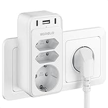 Ladron Enchufes Plano con USB C, 6 en 1 Enchufe Paredcon 1 USB y 2 USB C, Triple Ladrón Enchufe Multiple, Regleta Pared para Oficina, Cocina, Compatible con Móviles, Negro y Blanco