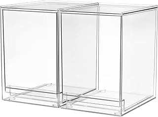 A-LuGei 2 Piezas Alto Apilables Organizador Cajones, Transparente Cajonera Plastico Organizador Cajones Baño, Caja De Almacenamiento Con Tapa Para Maquillaje Cosméticos Cocina Refrigerador Oficina