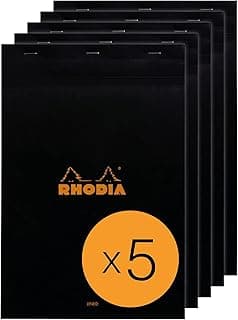 RHODIA 196009C - Bloc-Notes Agrafé N°19 Black - A4+ - Ligné - 80 Feuilles Détachables - Papier Clairefontaine Blanc 80 g/m² - Couverture en Carte Enduite - Paquet de 5 blocs