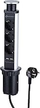 Electraline 62557 Regleta Tower Base multiple para mesa empotrado con 3 Tomas schuko + 2 USB, Cable 2 M, Enchufe Schuko, Aluminio