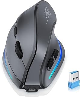 ECHTPower 2024 Upgrade Ratón Vertical, Ratón Ergonómico 2.4G Inalámbrico, 4800 dpi 6 Niveles Ajustables, Puerto Type-C, Clic Silencioso, Iluminado para Laptop, Desktop, PC, Macbook-Protege el Brazo