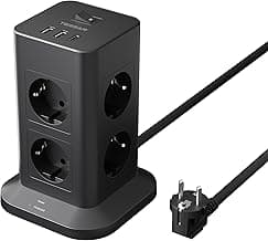 TESSAN Regleta Enchufe Proteccion Sobretension 8 Tomas con 2 USB A y 1 USB C, Torre Regleta Vertical con Interruptor, Alargador Enchufe 2 Metros, Torre Multiple 3600W para Mesa, Oficina, Casa, Negro