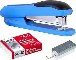 Dohe - Grapadora con 1000 Grapas de 24/6 - Tamaño 4x6x15cm, Capacidad 20 Hojas, Admite 150 Grapas - Material de oficina - Azul