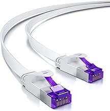 deleyCON 3,0m Cable de Red Plano (Cat7 con 10 Gbit/s) LAN Gigabit - RJ45 Ethernet Cable de Conexión Cable de Instalación Plano - para Internet Switch Router Modem Patch Panel - Blanco