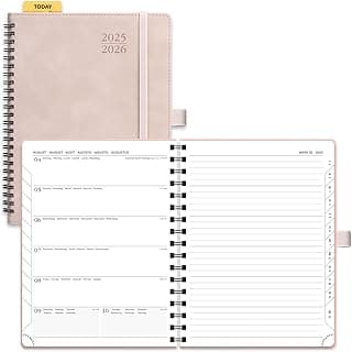 POPRUN Agenda 2025 2026 Semana Vista Espiral 22 x 16,5 cm, Una Página por Semanal con Una Página de Notas 17 Meses de Ago.2025 a Dic.2026, 80 GSM Papel, Rosa Pálido