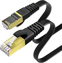 KASIMO Cat 7 Cable Ethernet de Red, Cable Internet Plano 10 Gbps / 600 MHz, SFTP Cable LAN Con Conector RJ45 Enchapado en Oro, 2m Negro