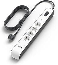 Belkin Regleta de enchufes con 4 tomas y 2 puertos USB-A (2,4 A) con protección contra sobretensiones, 525 julios, ladrón, cable de 2 metros, base múltiple con protección eléctrica, hogar y oficina
