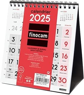 Finocam - Calendario Neutral de Escritorio Grandes Números 2025 1 mes por página Enero 2025 - Diciembre 2025 (12 meses) Español
