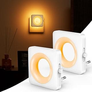Luz Nocturna Infantil 1800K Ámbar, 2pcs LED Atenuación Continua Luz Nocturna Enchufe ON/OFF Automático con Sensor Crepuscular Incorporado Bajo Consumo para Dormitorio, Pasillo, Escaleras y Baño
