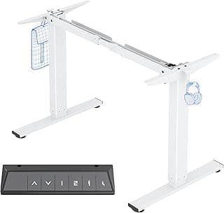 FLEXISPOT Escritorio Elevable Eléctrico Marco de Escritorio de Altura Regulable, Standing Desk Mesa Elevable Eléctrico con 2 Ganchos 4 Botones de Memoria-Blanco