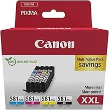 Canon Tinta - CLI-581 - Pack de 4 Cartuchos XXL de Alto Rendimiento Originales - (x 1 XXL Negro, x 1 Cian, x 1 Magenta, x 1 Amarillo)