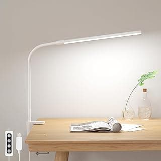 Lepro Lámpara LED Escritorio, Lámpara Escritorio LED con Pinza, Lámpara de Mesa Regulable Cuidado de Ojos, 3 Modos Luz, 10 Nivel de Brillo, Flexo Escritorio para Oficina, Cabecera, Estudio, Blanco