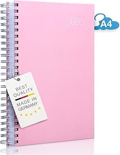 Agenda 2022 ROSA, con espiral, tamaño A4, vista diaria, calendario de oficina, agenda de planificación, agenda de diario, calendario KITA, color negro