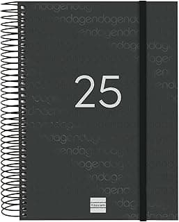Finocam - Agenda Espiral Year 2025 1 Día Página Enero 2025 - Diciembre 2025 (12 meses) Negro Catalán